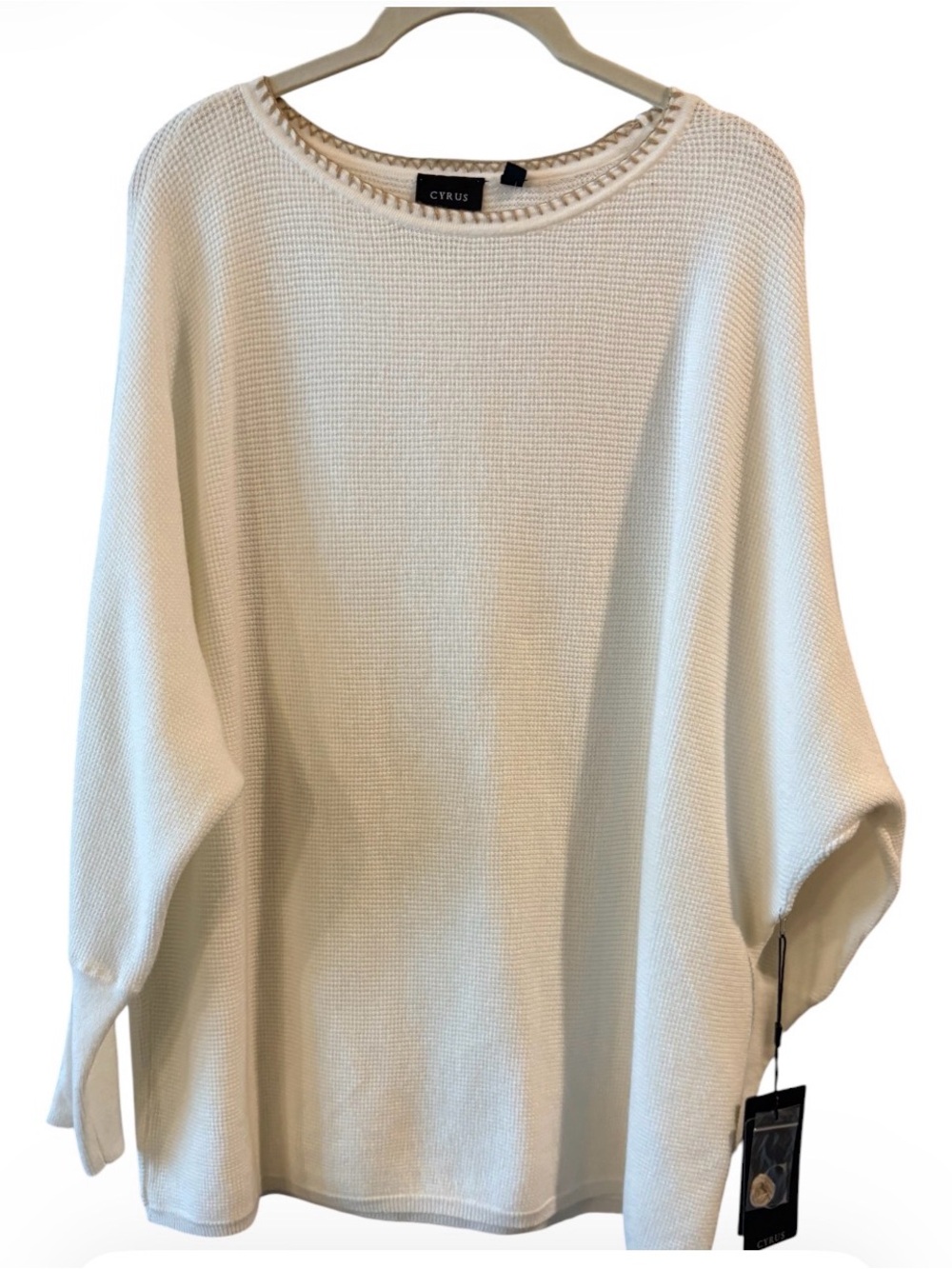 Cyrus 1X Cream Waffle Knit Sweater Top NWT